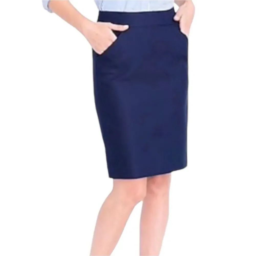 New with tag J. Crew The Pencil Skirt Navy Blue Solid 100% Cotton Size 6.